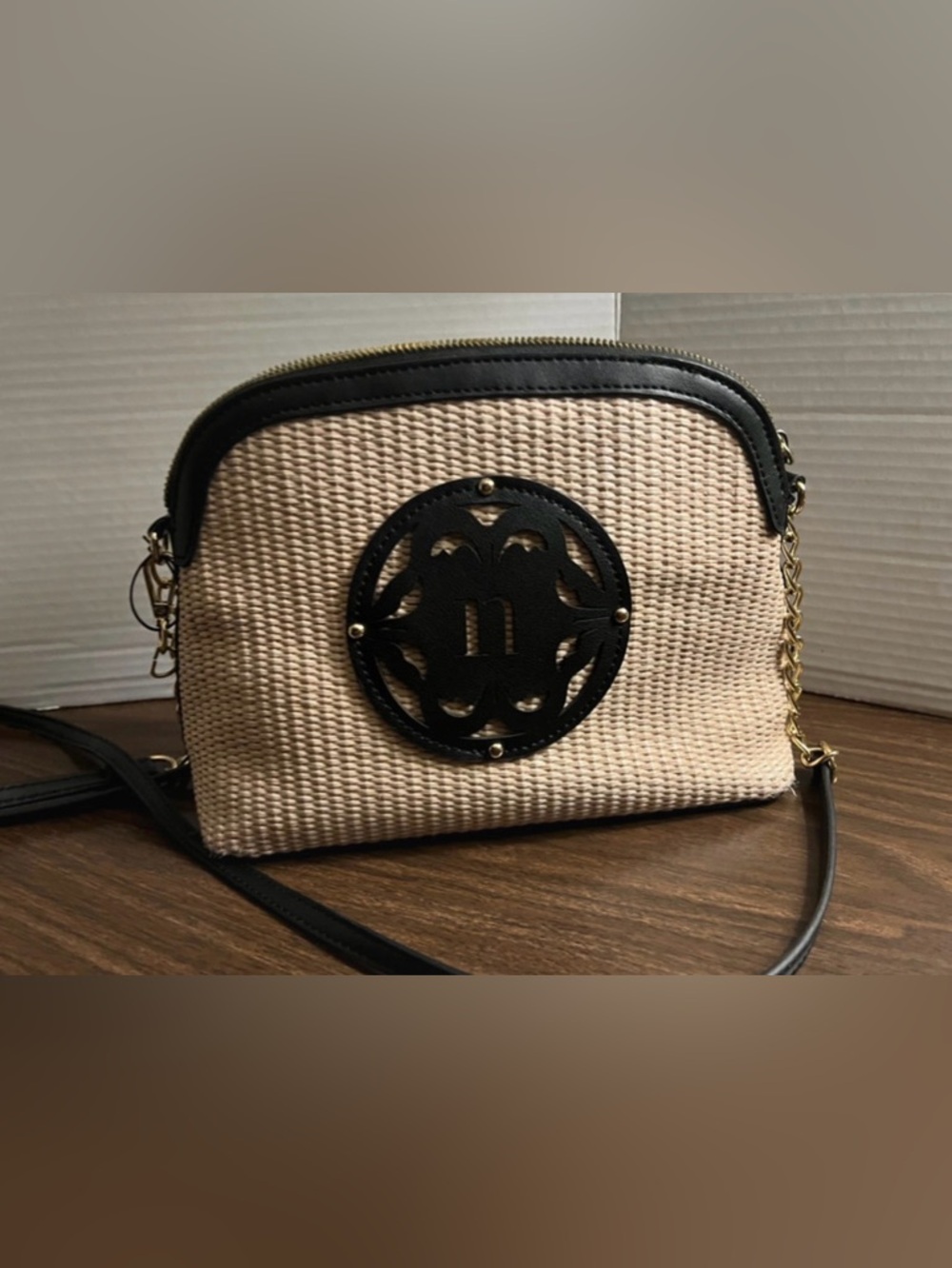 Nanette Lepore  Straw Crossbody with Black Leather Trim